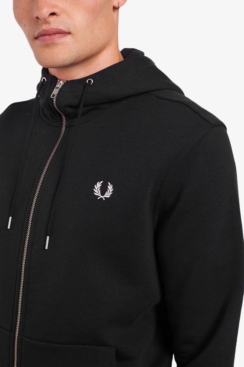 Black Fred Perry Hooded Zip Through Men's Sweatshirts | PH 1587GSOL